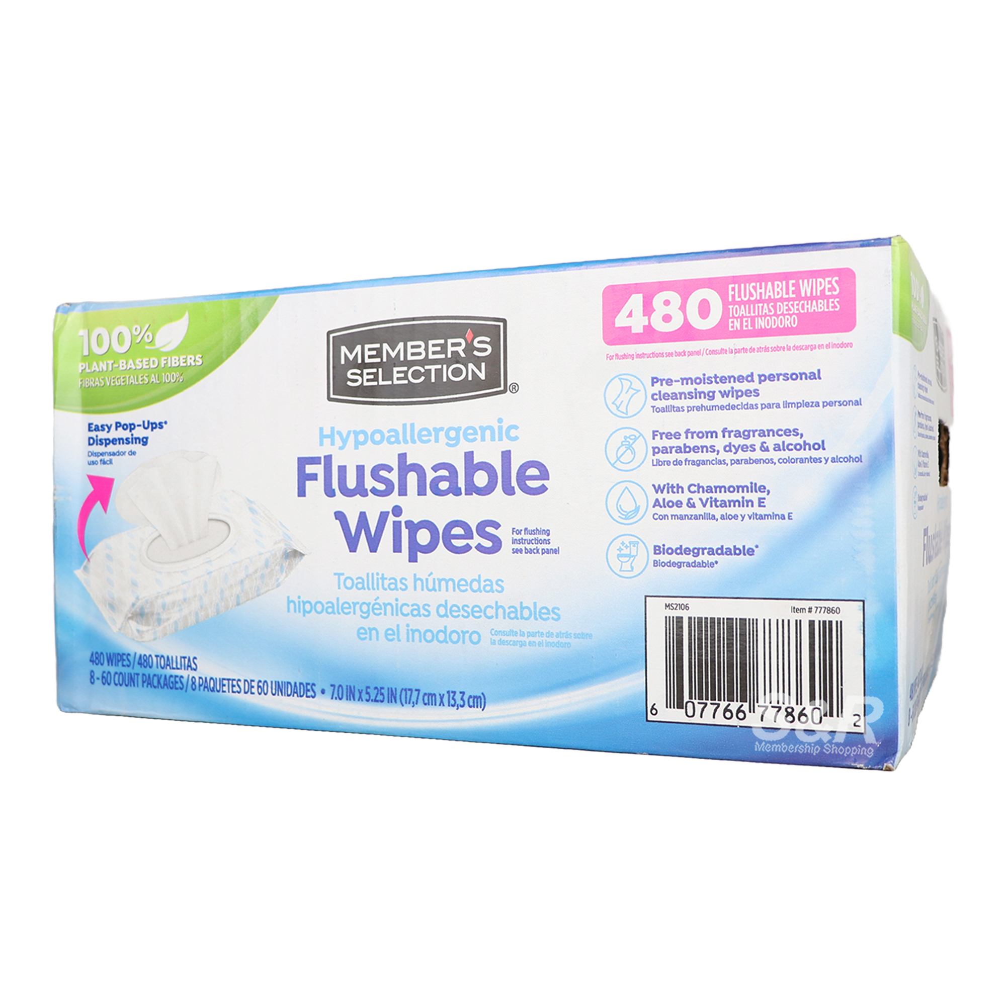 Member's Selection Flushable Wipes 8packs x 60pcs